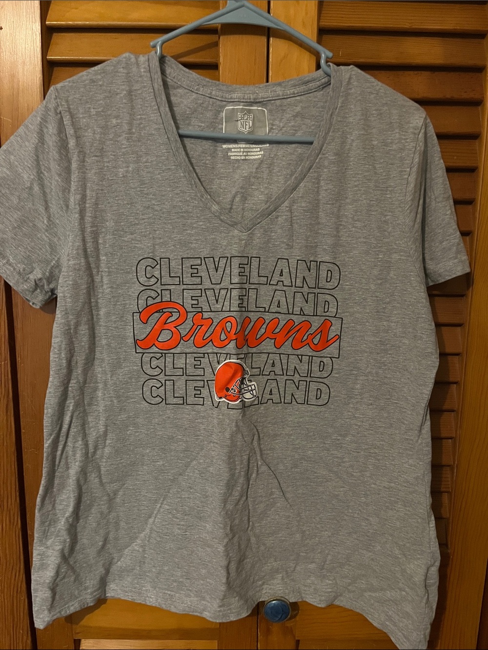 NFL Cleveland Browns Gray Short Sleeve V-Neck Tee with Orange Logo